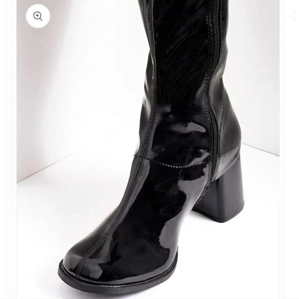 Unique Vintage Boots Women's Black Go Go Dancer Mod 70s Hippie Knee Hi C… - Picture 3 of 5